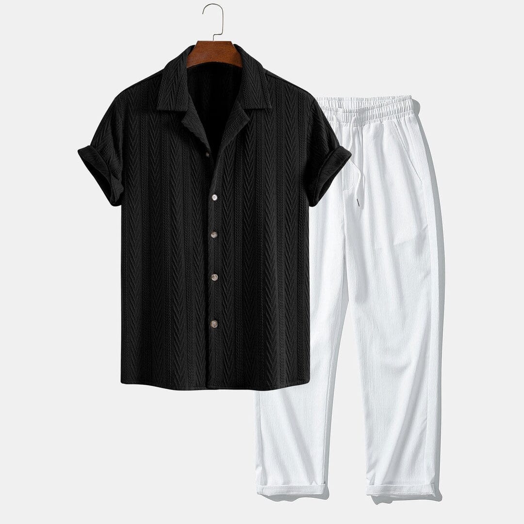 Herren Set Kubahemd mit Strukturmuster Herren Set Kubahemd mit Strukturmuster Eldenmark Schwarz S 