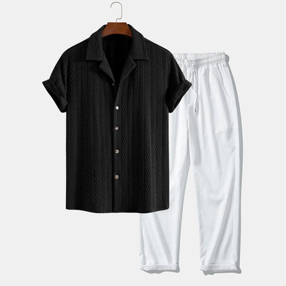 Herren Set Kubahemd mit Strukturmuster Herren Set Kubahemd mit Strukturmuster Eldenmark Schwarz S 