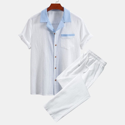 Herren Set Kurzarmhemd Leinenmix mit Stoffhose Herren Set Kurzarmhemd Leinenmix mit Stoffhose Eldenmark 