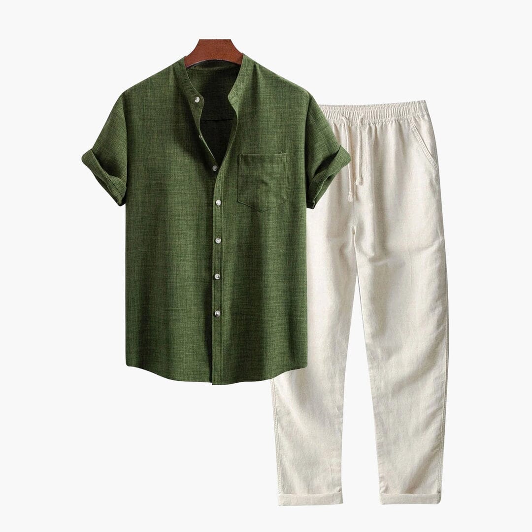Herren Set Kurzarmhemd mit Baumwoll-Leinenhose Herren Set Kurzarmhemd mit Baumwoll-Leinenhose Eldenmark 