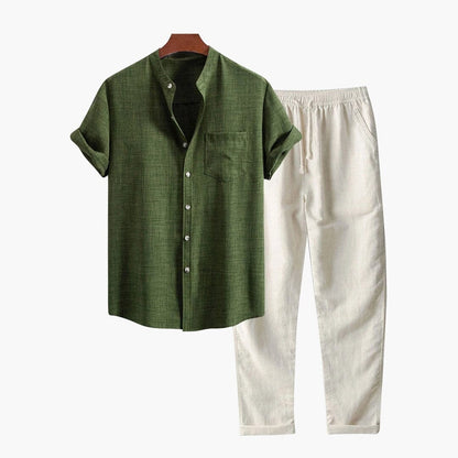 Herren Set Kurzarmhemd mit Baumwoll-Leinenhose Herren Set Kurzarmhemd mit Baumwoll-Leinenhose Eldenmark 