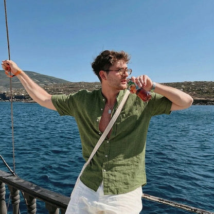 Herren Set Kurzarmhemd mit Baumwoll-Leinenhose Herren Set Kurzarmhemd mit Baumwoll-Leinenhose Eldenmark 