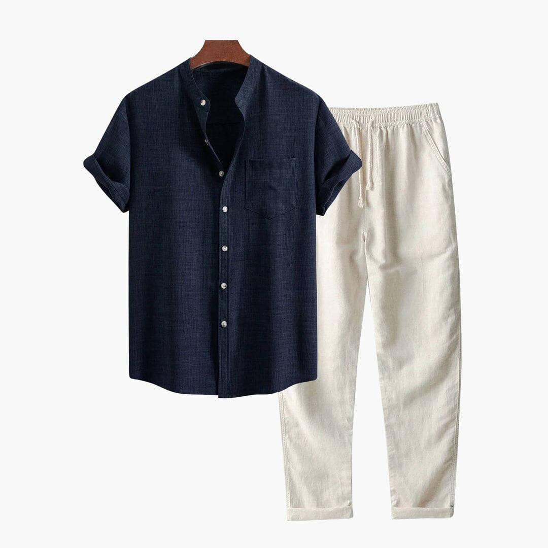 Herren Set Kurzarmhemd mit Baumwoll-Leinenhose Herren Set Kurzarmhemd mit Baumwoll-Leinenhose Eldenmark 