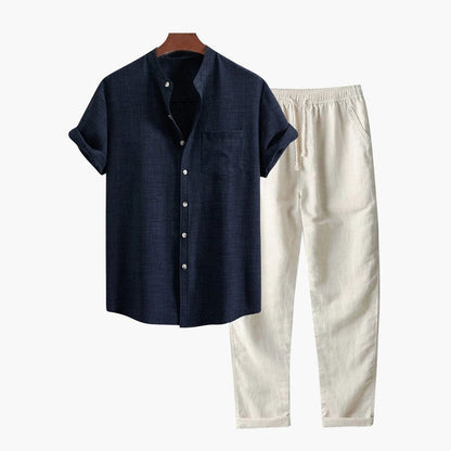 Herren Set Kurzarmhemd mit Baumwoll-Leinenhose Herren Set Kurzarmhemd mit Baumwoll-Leinenhose Eldenmark 