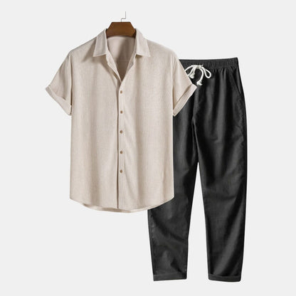 Herren Set Kurzarmhemd mit Kubakragen aus Baumwolle Herren Set Kurzarmhemd mit Kubakragen aus Baumwolle Eldenmark 