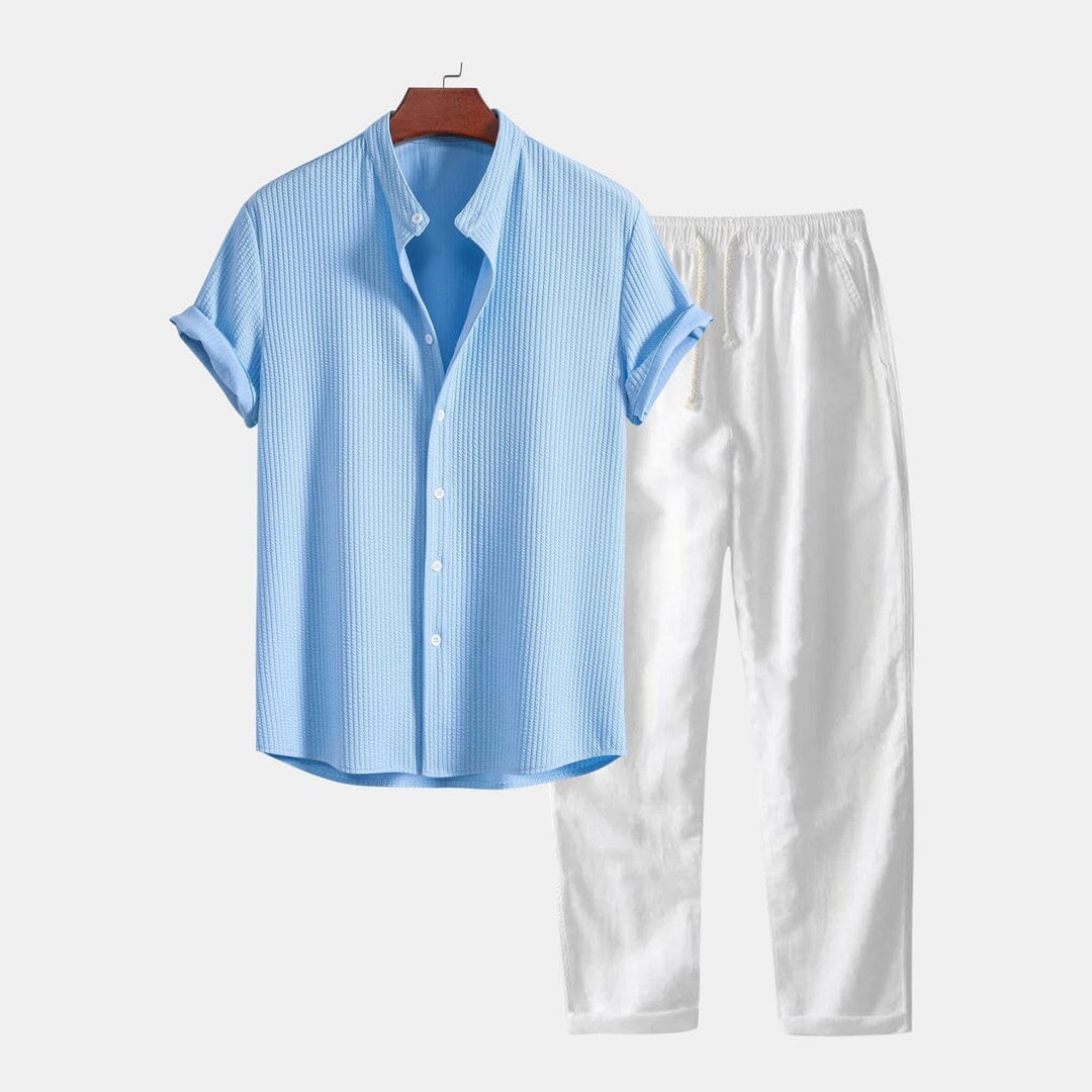 Herren Set Kurzarmhemd mit Kubakragen aus Baumwolle Herren Set Kurzarmhemd mit Kubakragen aus Baumwolle Eldenmark 