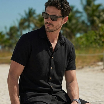 Herren Set Kurzarmhemd mit Shorts in Waffeloptik Herren Set Kurzarmhemd mit Shorts in Waffeloptik Eldenmark 