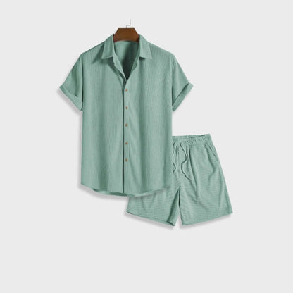 Herren Set Kurzarmhemd mit Shorts in Waffeloptik Herren Set Kurzarmhemd mit Shorts in Waffeloptik Eldenmark 
