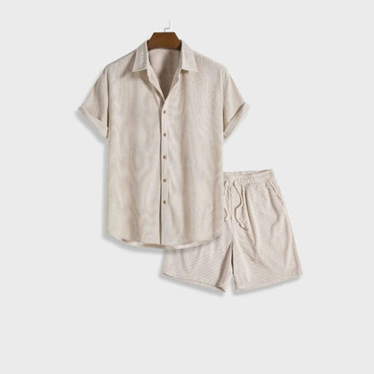 Herren Set Kurzarmhemd mit Shorts in Waffeloptik Herren Set Kurzarmhemd mit Shorts in Waffeloptik Eldenmark 