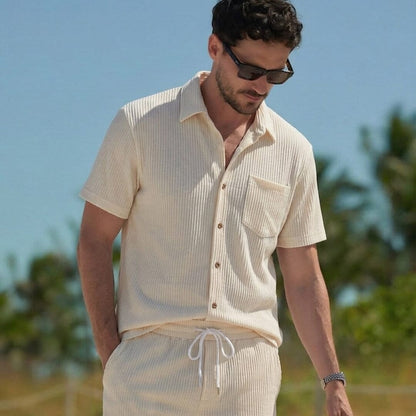 Herren Set Kurzarmhemd mit Shorts in Waffeloptik Herren Set Kurzarmhemd mit Shorts in Waffeloptik Eldenmark 