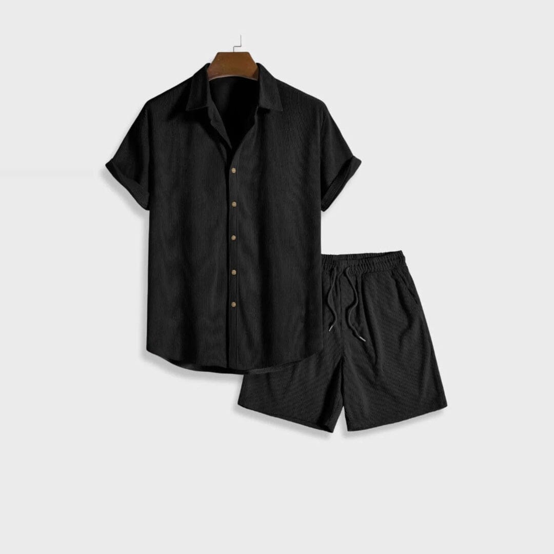 Herren Set Kurzarmhemd mit Shorts in Waffeloptik Herren Set Kurzarmhemd mit Shorts in Waffeloptik Eldenmark 