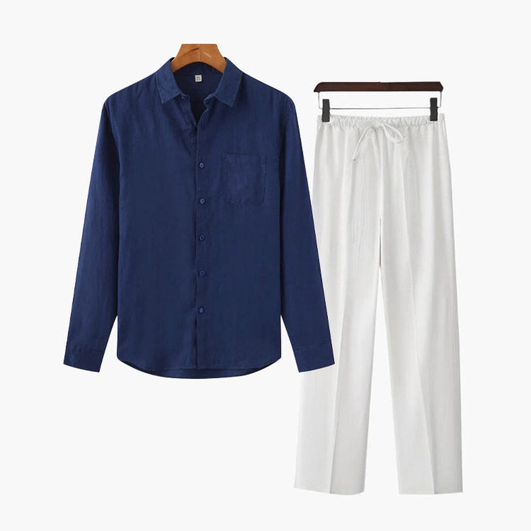 Herren Set Leinenhemd Langarm Navy mit Leinenhose Herren Set Leinenhemd Langarm Navy mit Leinenhose Eldenmark 