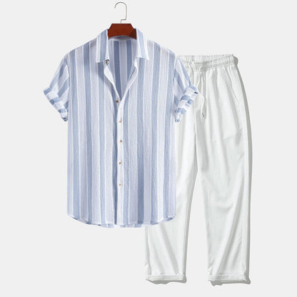 Herren Set Streifenhemd mit gerader Stoffhose Herren Set Streifenhemd mit gerader Stoffhose Eldenmark 