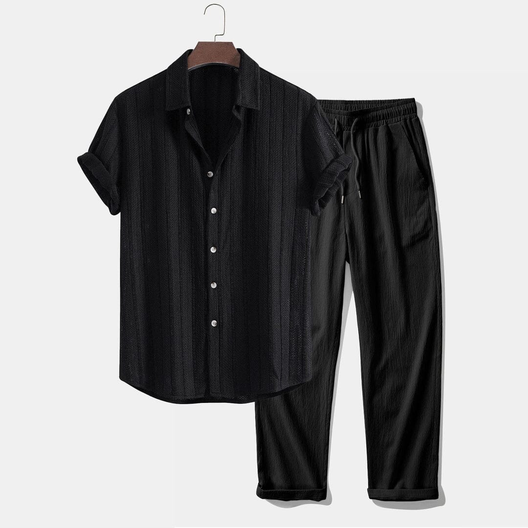 Herren Set Streifenhemd mit gerader Stoffhose Herren Set Streifenhemd mit gerader Stoffhose Eldenmark 