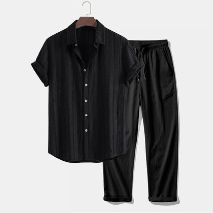 Herren Set Streifenhemd mit gerader Stoffhose Herren Set Streifenhemd mit gerader Stoffhose Eldenmark 