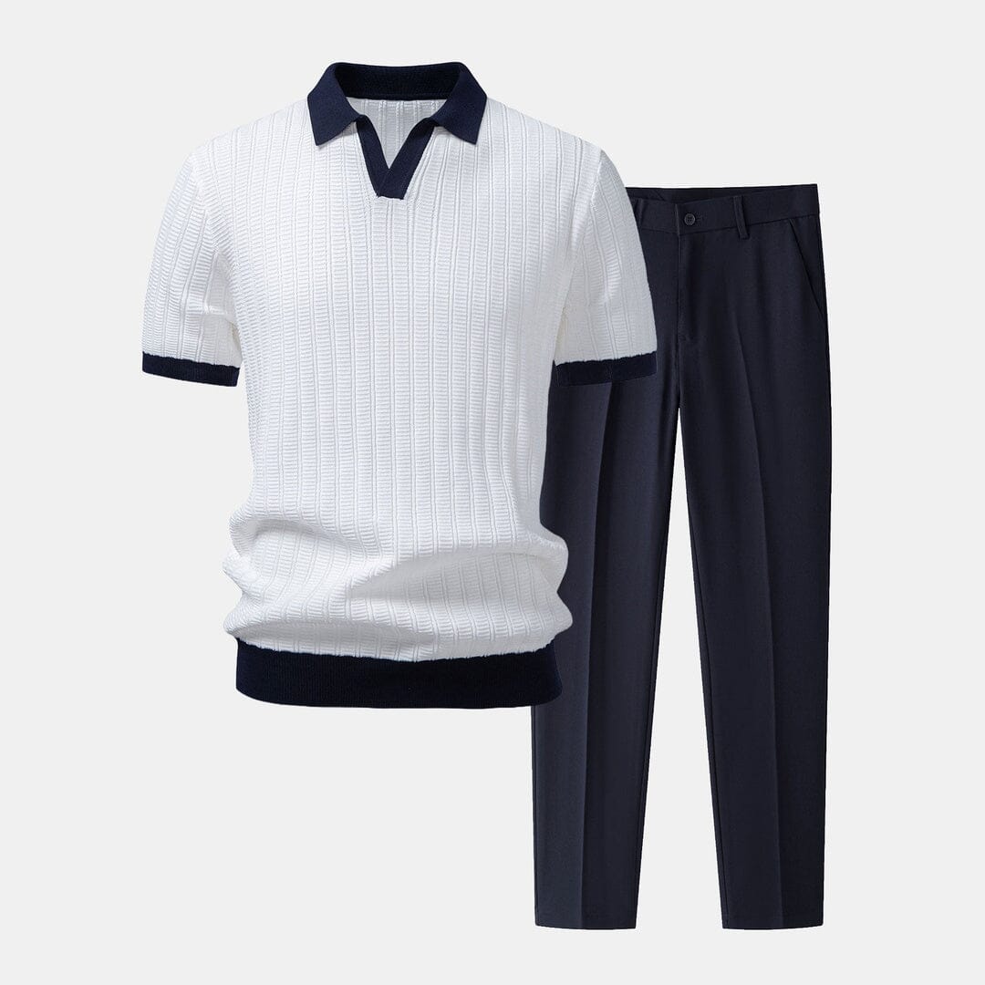 Herren Set Strickpolo mit Anzughose Slim Fit Herren Set Strickpolo mit Anzughose Slim Fit Eldenmark Navy S 