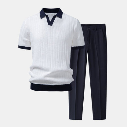 Herren Set Strickpolo mit Anzughose Slim Fit Herren Set Strickpolo mit Anzughose Slim Fit Eldenmark Navy S 