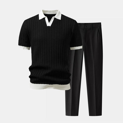 Herren Set Strickpolo mit Anzughose Slim Fit Herren Set Strickpolo mit Anzughose Slim Fit Eldenmark Schwarz S 