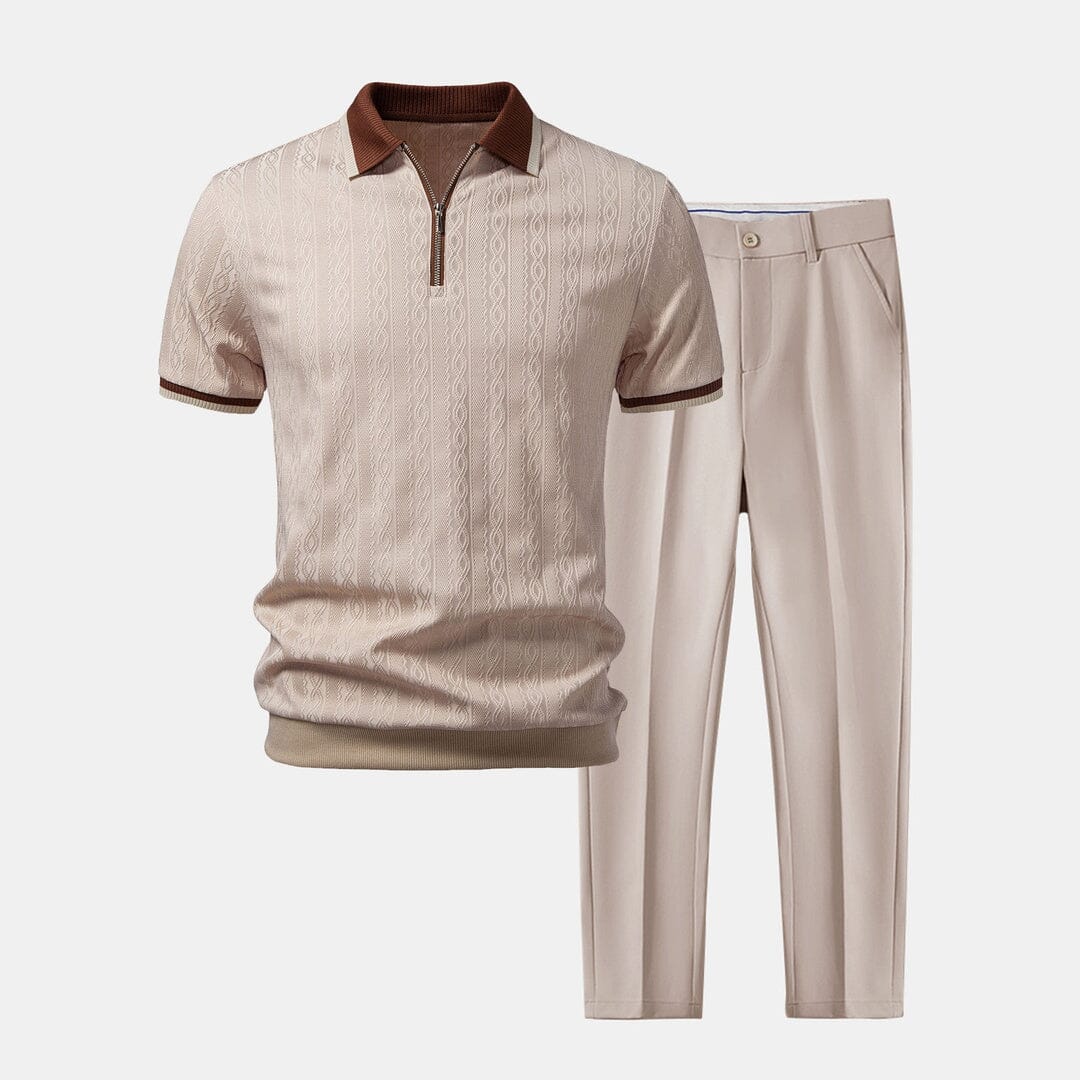 Herren Set Strickpolo mit Reißverschluss und Kontrastkante Herren Set Strickpolo mit Reißverschluss und Kontrastkante Eldenmark 