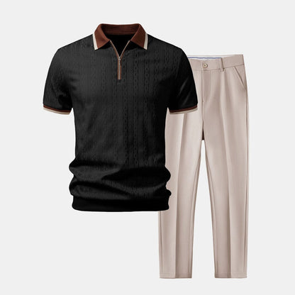 Herren Set Strickpolo mit Reißverschluss und Kontrastkante Herren Set Strickpolo mit Reißverschluss und Kontrastkante Eldenmark 