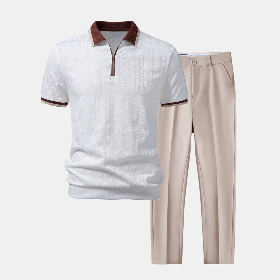 Herren Set Strickpolo mit Reißverschluss und Kontrastkante Herren Set Strickpolo mit Reißverschluss und Kontrastkante Eldenmark 