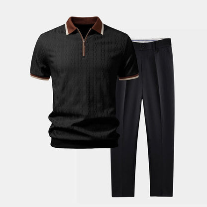 Herren Set Strickpolo mit Reißverschluss und Kontrastkante Herren Set Strickpolo mit Reißverschluss und Kontrastkante Eldenmark 
