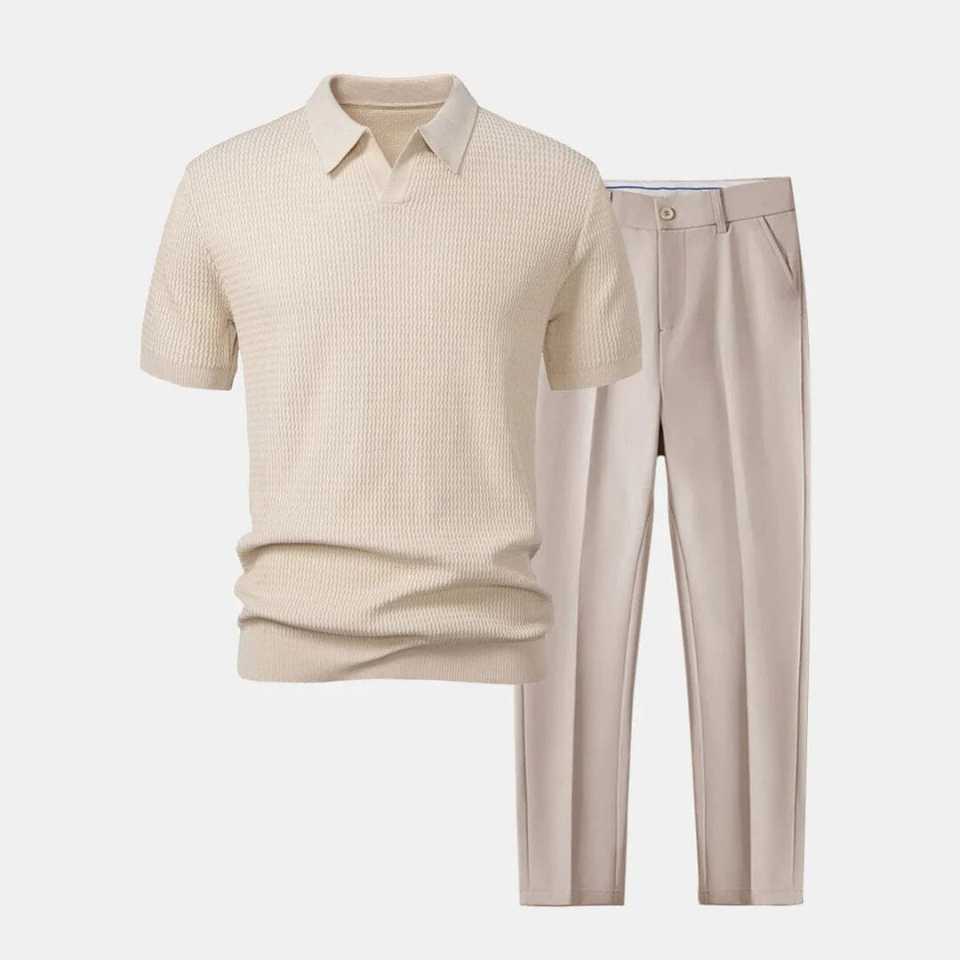 Herren Set Strickpolo mit Stoffhose Struktur Herren Set Strickpolo mit Stoffhose Struktur Eldenmark 