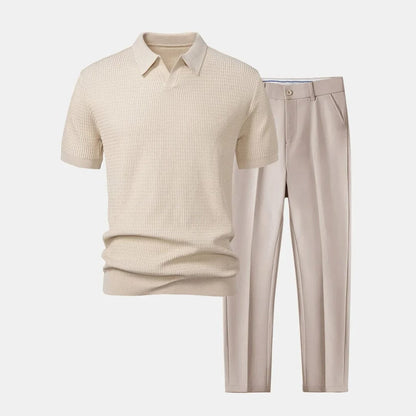 Herren Set Strickpolo mit Stoffhose Struktur Herren Set Strickpolo mit Stoffhose Struktur Eldenmark 