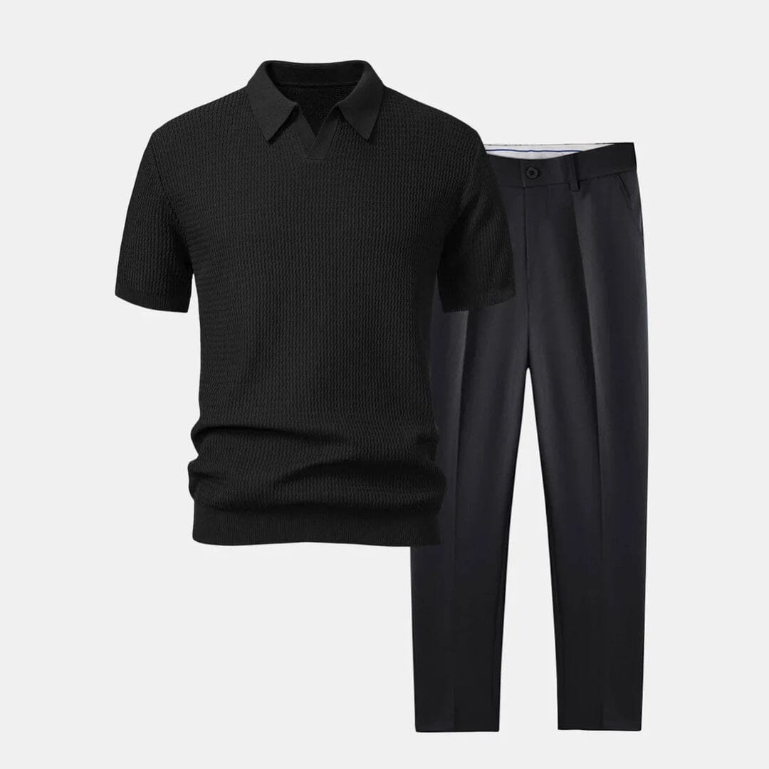 Herren Set Strickpolo mit Stoffhose Struktur Herren Set Strickpolo mit Stoffhose Struktur Eldenmark 