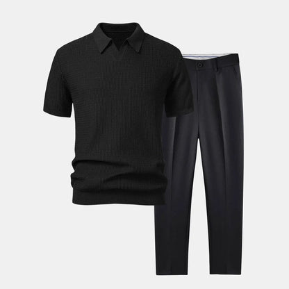 Herren Set Strickpolo mit Stoffhose Struktur Herren Set Strickpolo mit Stoffhose Struktur Eldenmark 