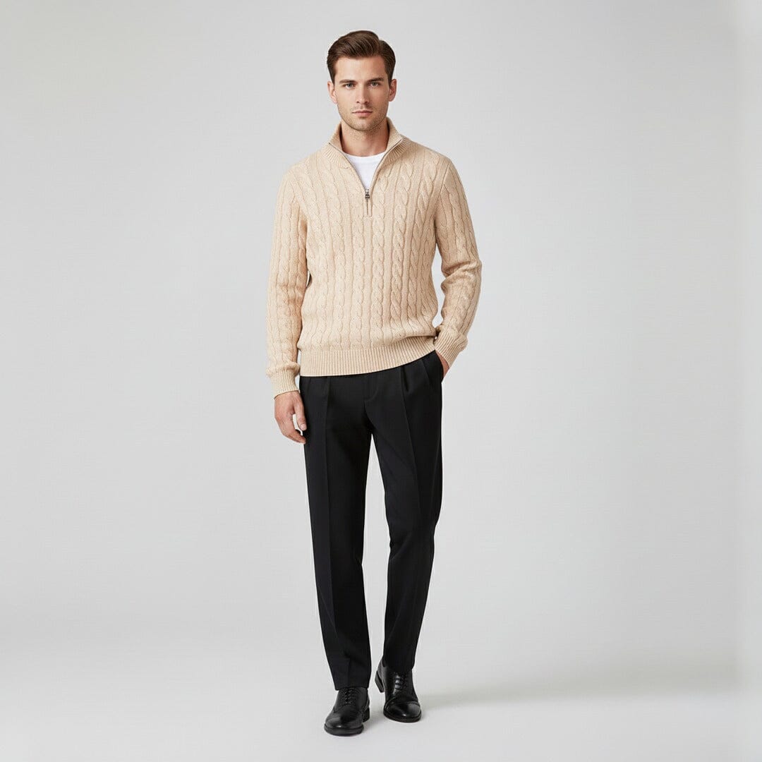 Herren Set Strickpullover Beige mit Zopfmuster Herren Set Strickpullover Beige mit Zopfmuster Eldenmark 