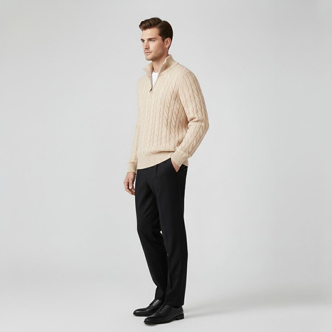 Herren Set Strickpullover Beige mit Zopfmuster Herren Set Strickpullover Beige mit Zopfmuster Eldenmark 