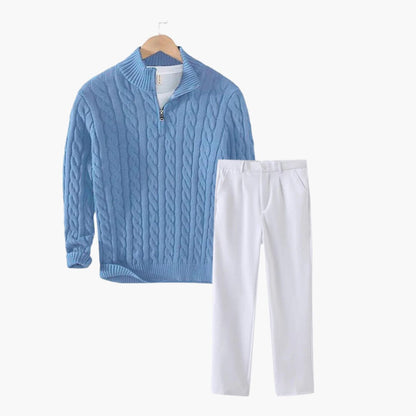 Herren Set Strickpullover Hellblau mit Zopfmuster Herren Set Strickpullover Hellblau mit Zopfmuster Eldenmark 