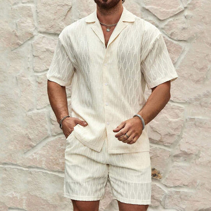 Herren Set Strukturhemd Creme mit Shorts Herren Set Strukturhemd Creme mit Shorts Eldenmark 