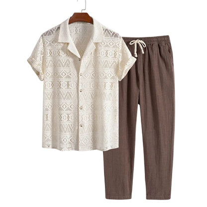 Herren Set Strukturhemd Kurzarm mit Stoffhose Herren Set Strukturhemd Kurzarm mit Stoffhose Eldenmark 