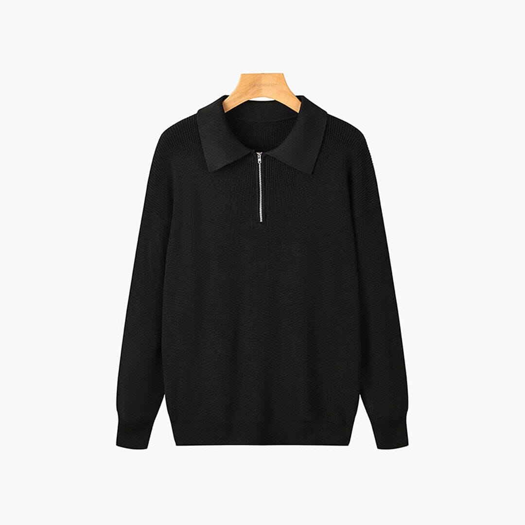 Herren Strickpullover Rippstrick mit Polokragen Herren Strickpullover Rippstrick mit Polokragen Eldenmark Schwarz S 