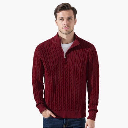 Herren Strickpullover Zopfmuster mit kurzem Reißverschluss Herren Strickpullover Zopfmuster mit kurzem Reißverschluss Eldenmark 