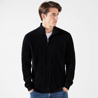 Herren Strickpullover Zopfmuster mit kurzem Reißverschluss Herren Strickpullover Zopfmuster mit kurzem Reißverschluss Eldenmark 