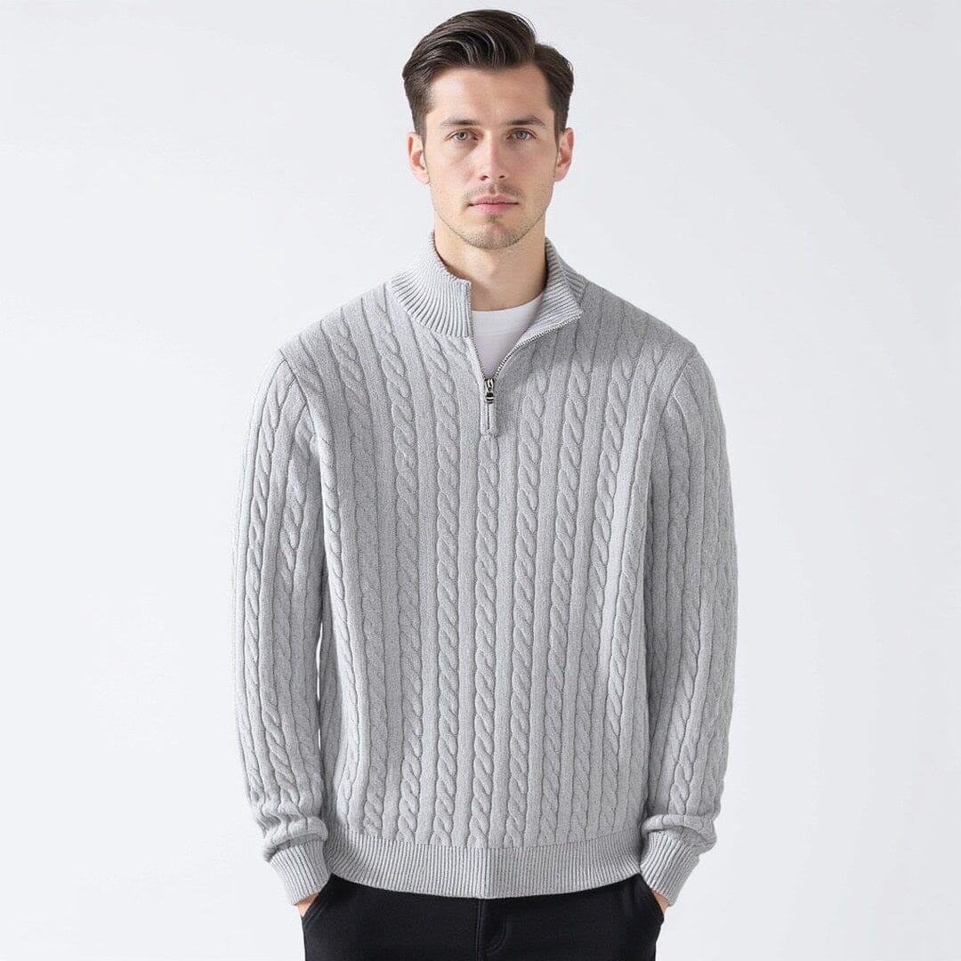 Herren Strickpullover Zopfmuster mit kurzem Reißverschluss Herren Strickpullover Zopfmuster mit kurzem Reißverschluss Eldenmark 