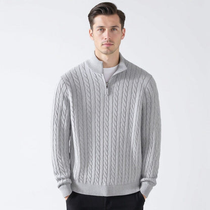 Herren Strickpullover Zopfmuster mit kurzem Reißverschluss Herren Strickpullover Zopfmuster mit kurzem Reißverschluss Eldenmark 