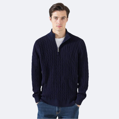Herren Strickpullover Zopfmuster mit kurzem Reißverschluss Herren Strickpullover Zopfmuster mit kurzem Reißverschluss Eldenmark 