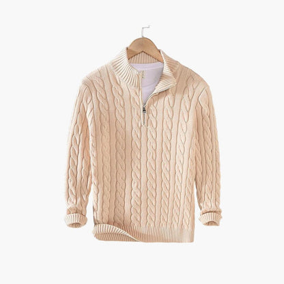Herren Strickpullover Zopfmuster mit kurzem Reißverschluss Herren Strickpullover Zopfmuster mit kurzem Reißverschluss Eldenmark Beige S 