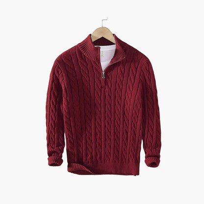 Herren Strickpullover Zopfmuster mit kurzem Reißverschluss Herren Strickpullover Zopfmuster mit kurzem Reißverschluss Eldenmark Bordeaux S 