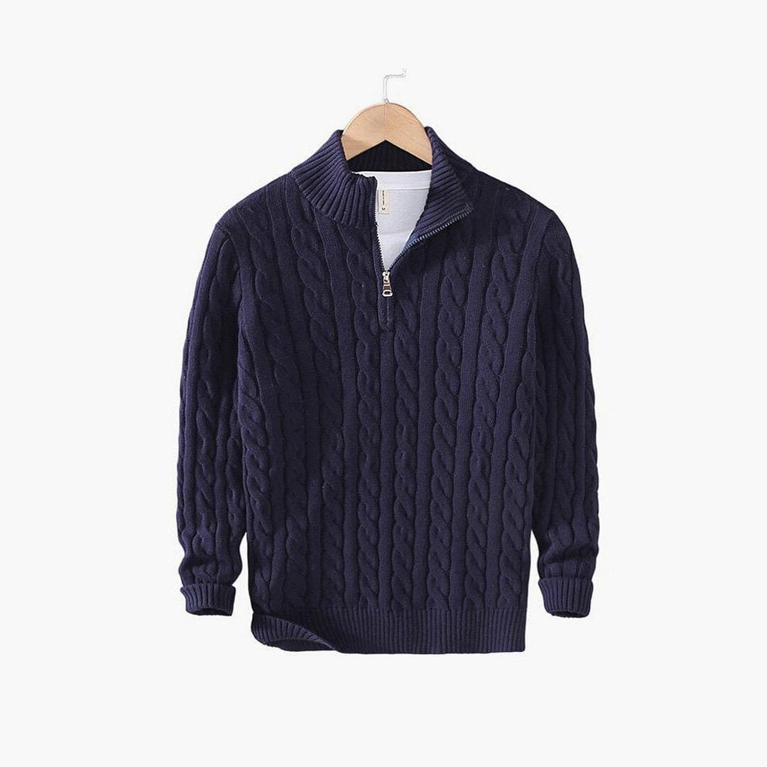 Herren Strickpullover Zopfmuster mit kurzem Reißverschluss Herren Strickpullover Zopfmuster mit kurzem Reißverschluss Eldenmark Dunkelblau S 