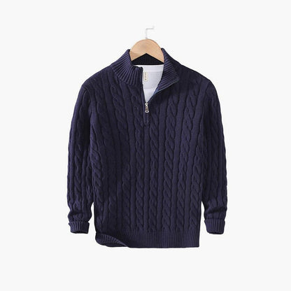 Herren Strickpullover Zopfmuster mit kurzem Reißverschluss Herren Strickpullover Zopfmuster mit kurzem Reißverschluss Eldenmark Dunkelblau S 
