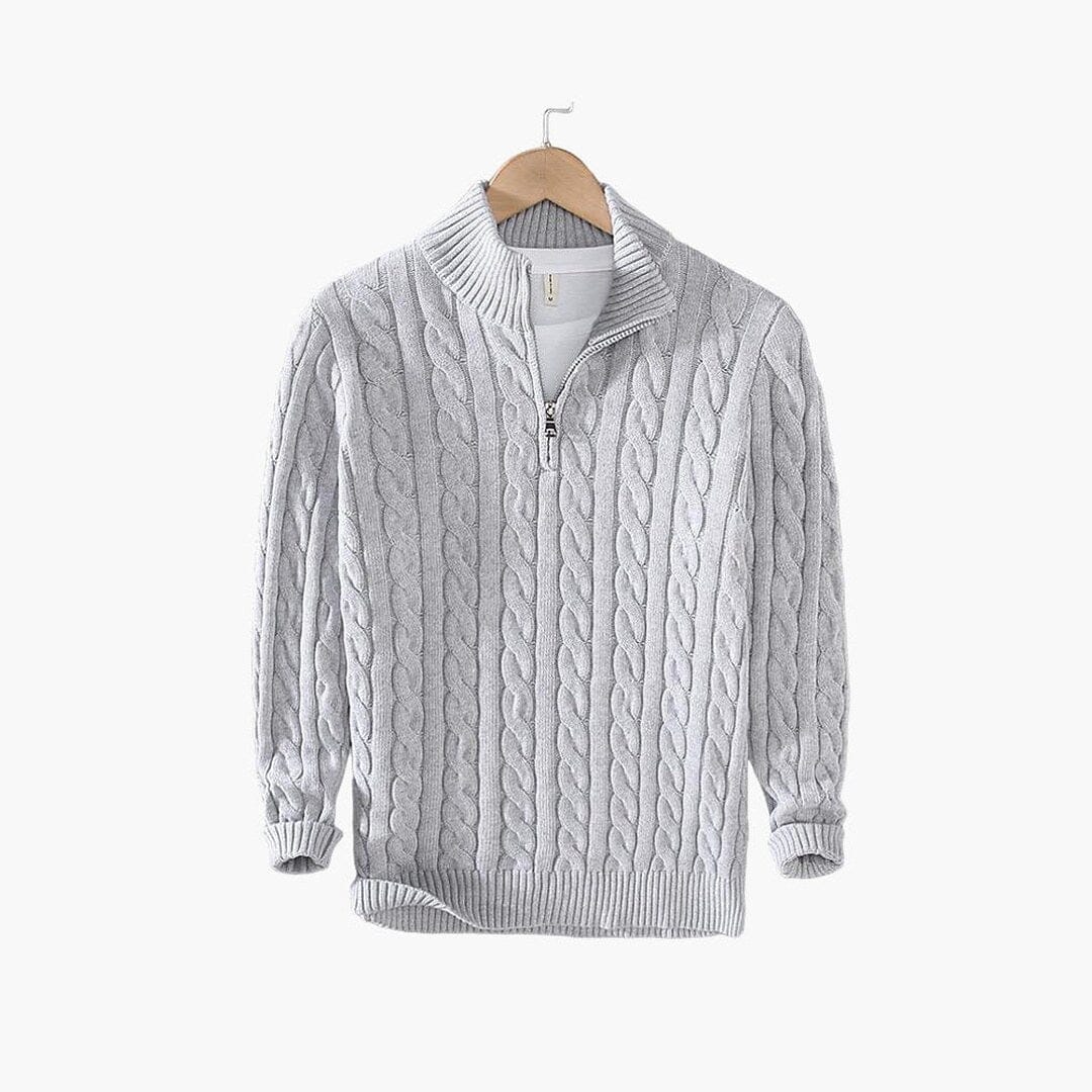 Herren Strickpullover Zopfmuster mit kurzem Reißverschluss Herren Strickpullover Zopfmuster mit kurzem Reißverschluss Eldenmark Grau S 