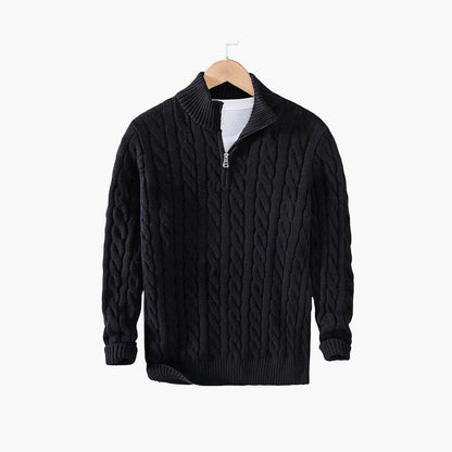 Herren Strickpullover Zopfmuster mit kurzem Reißverschluss Herren Strickpullover Zopfmuster mit kurzem Reißverschluss Eldenmark Schwarz S 