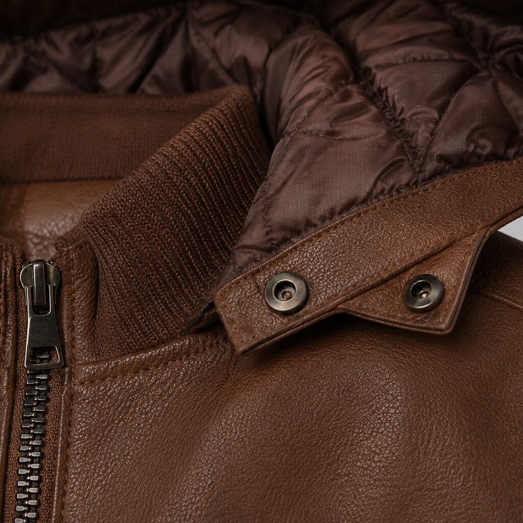 Lederjacke Herren Braun Gefüttert mit Kapuze Lederjacke Herren Braun Gefüttert mit Kapuze Eldenmark 