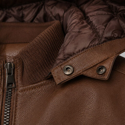 Lederjacke Herren Braun Gefüttert mit Kapuze Lederjacke Herren Braun Gefüttert mit Kapuze Eldenmark 