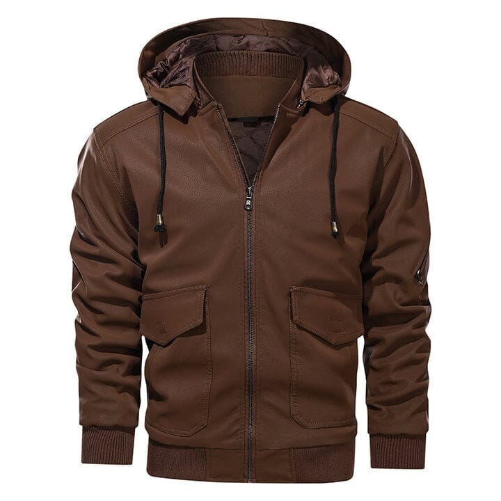 Lederjacke Herren Braun Gefüttert mit Kapuze Lederjacke Herren Braun Gefüttert mit Kapuze Eldenmark 